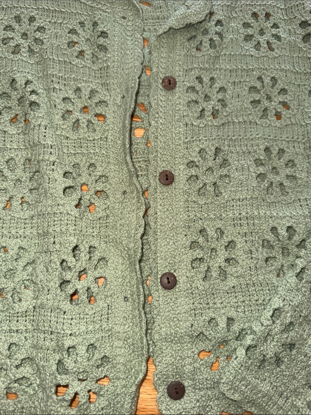 Crochet Floral Openwork Button Cardigan - Sage Green - Picture 2 of 3